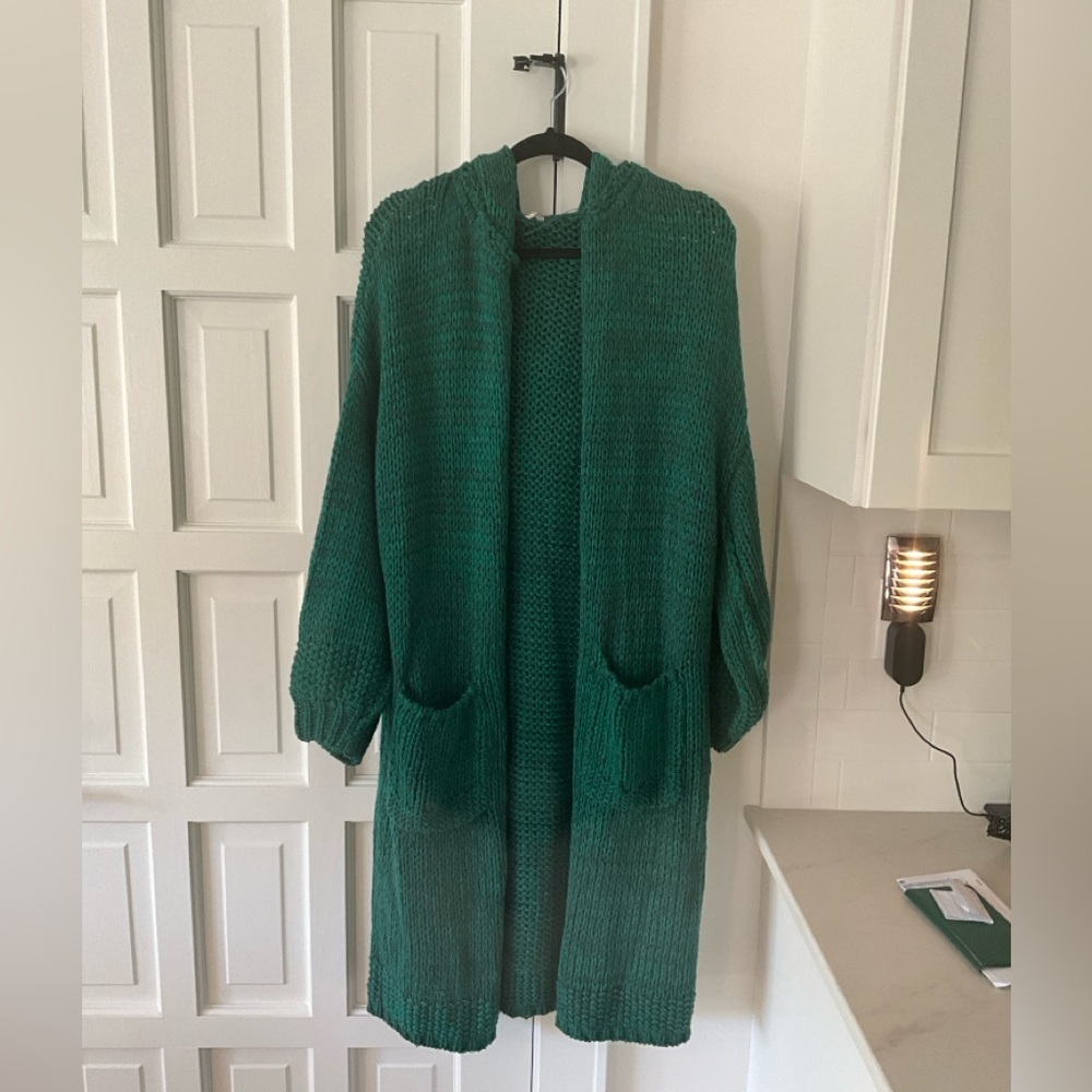 Free People Long Hooded Knitted Sweater - S